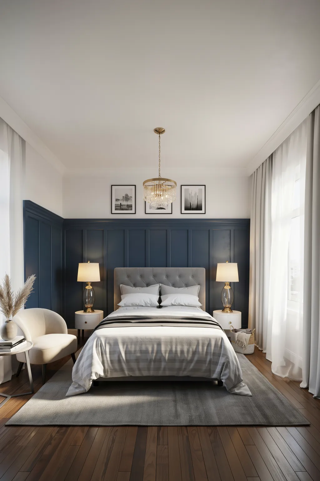 Modern Navy Bedroom With Gold Accents