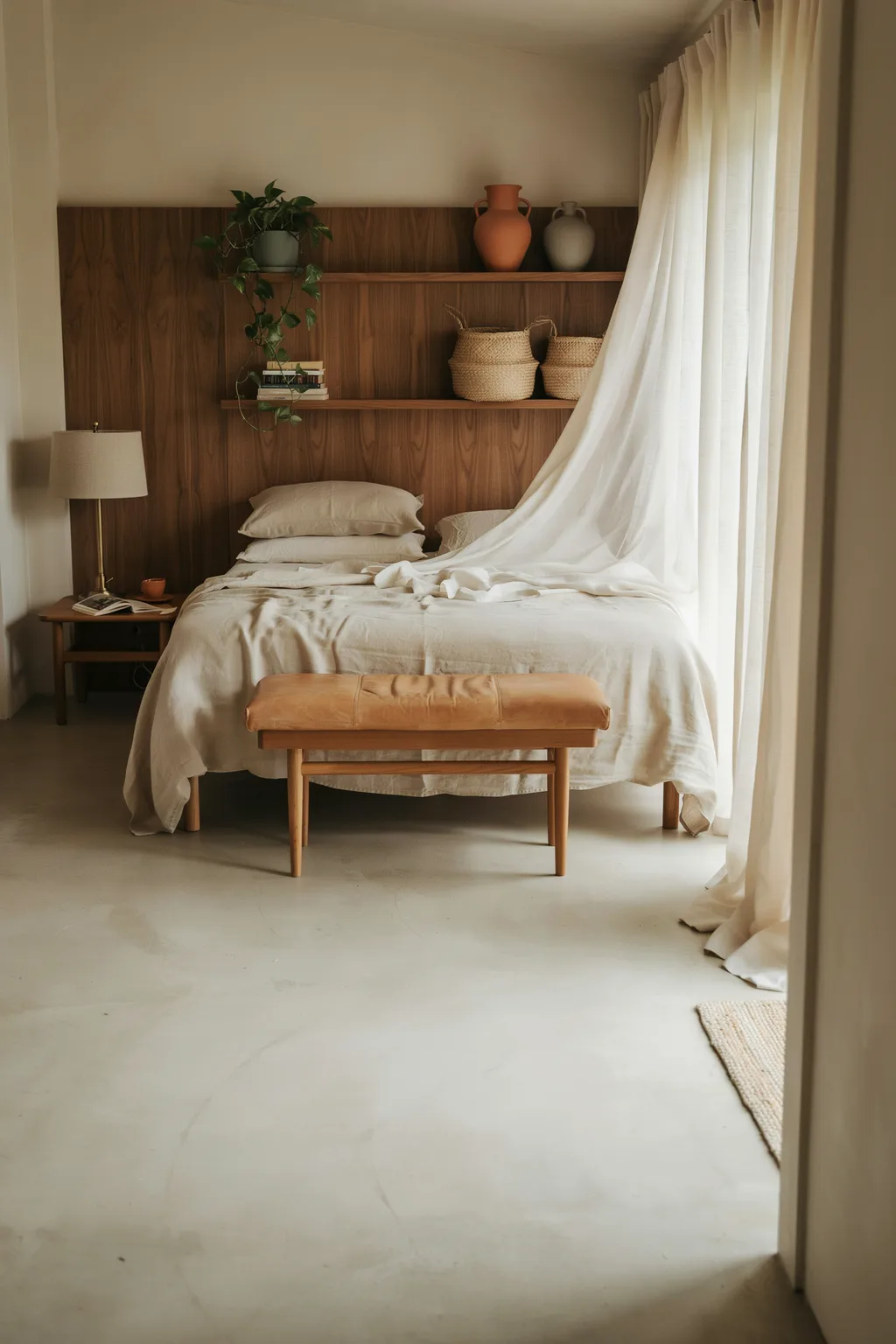A Wood Headboard With Built-In Shelves