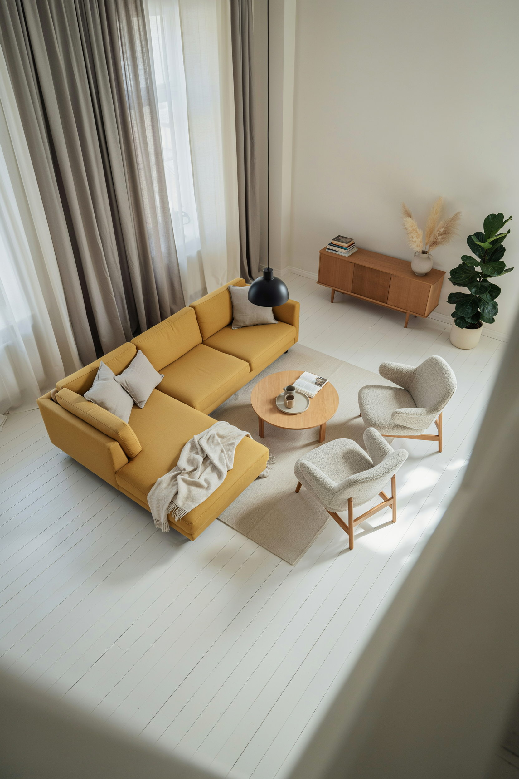 Yellow Corner Sofa In Open Living Space
