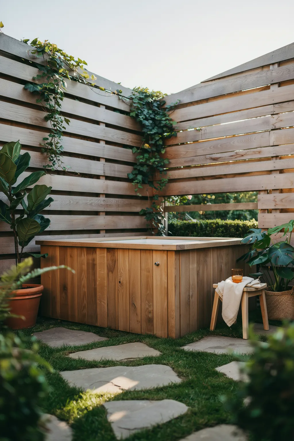 Slat Walls And Vines For A Green Corner