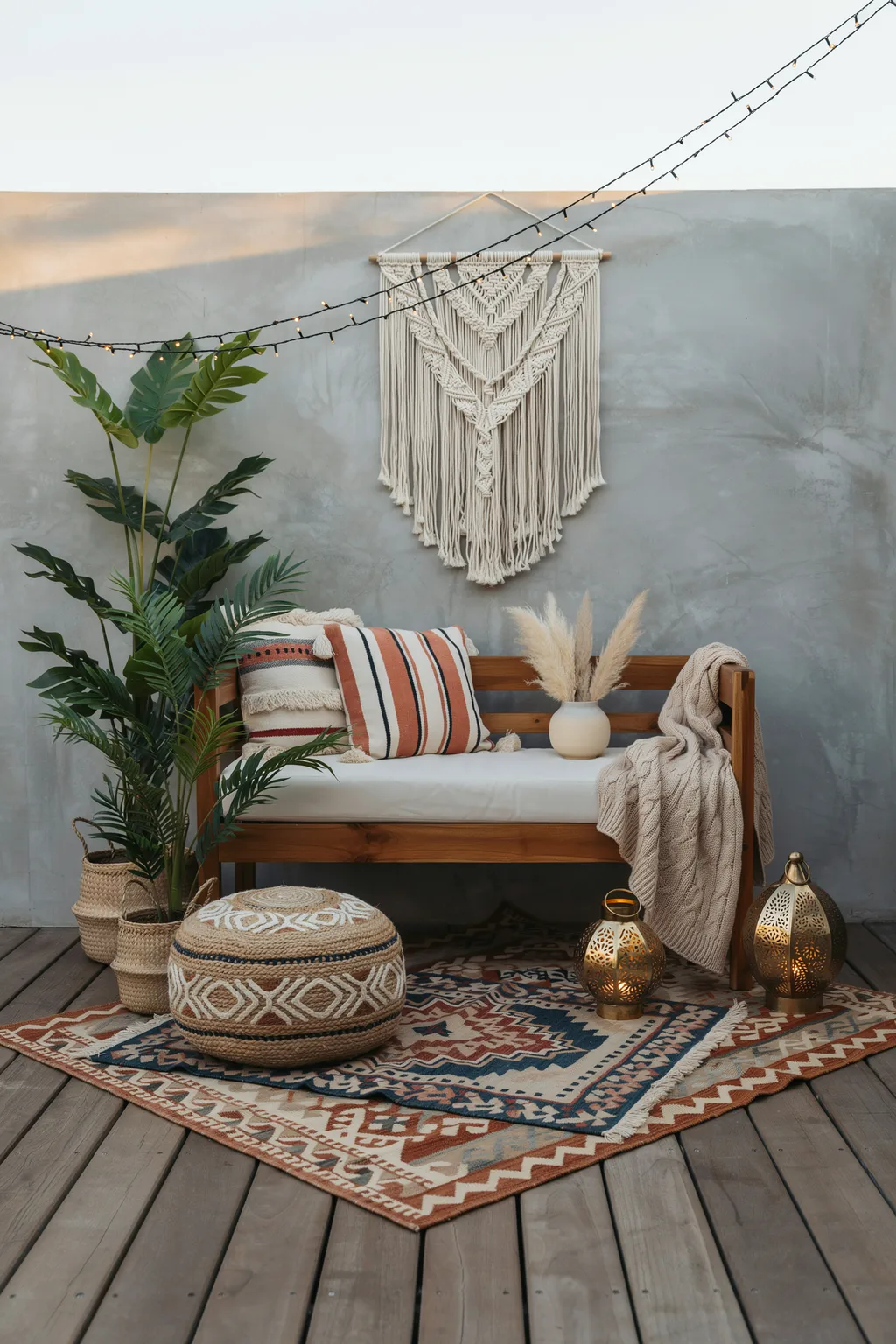 Boho Macrame Corner With Layered Rugs