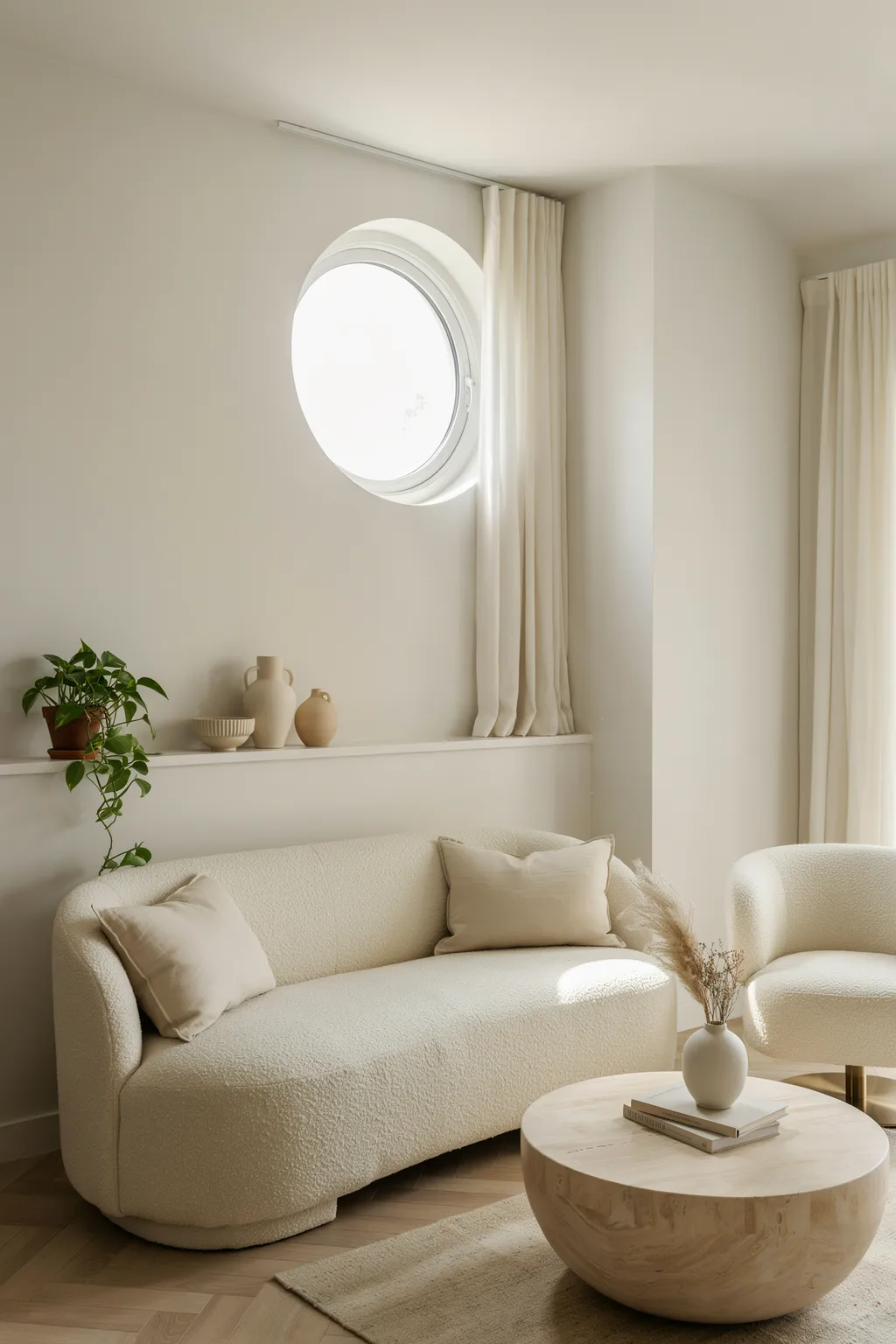 Round Furniture for a Softer White Room