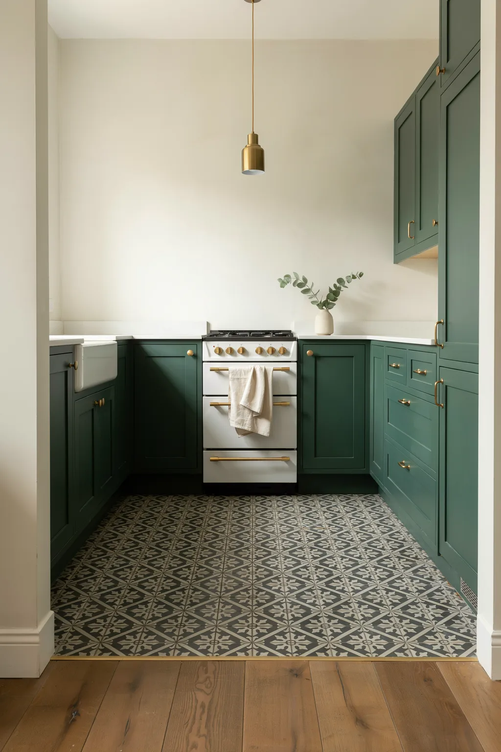 Hunter Green Kitchen Patterned Floor