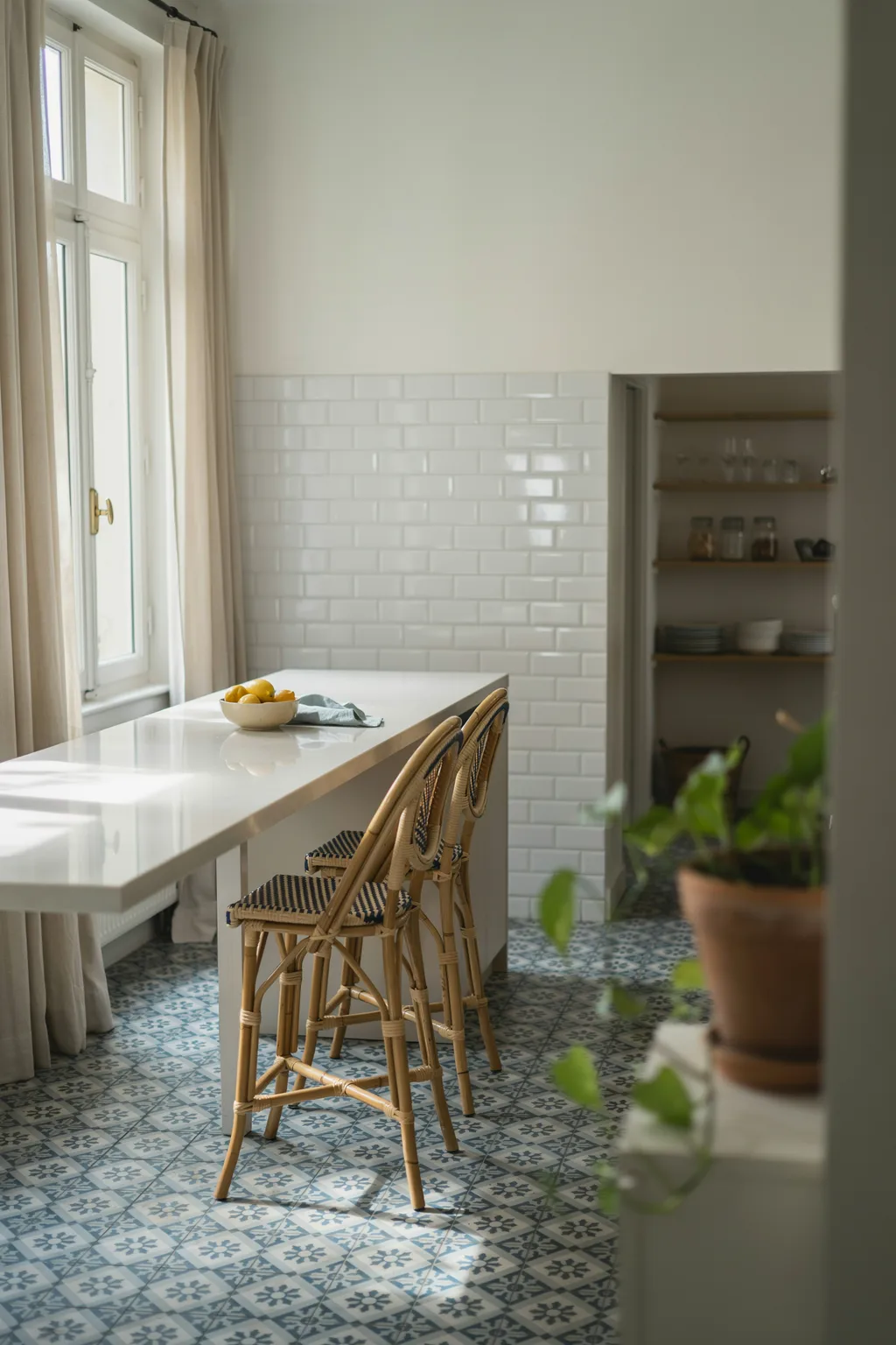 Blue Bistro Rattan Stools For French Kitchens