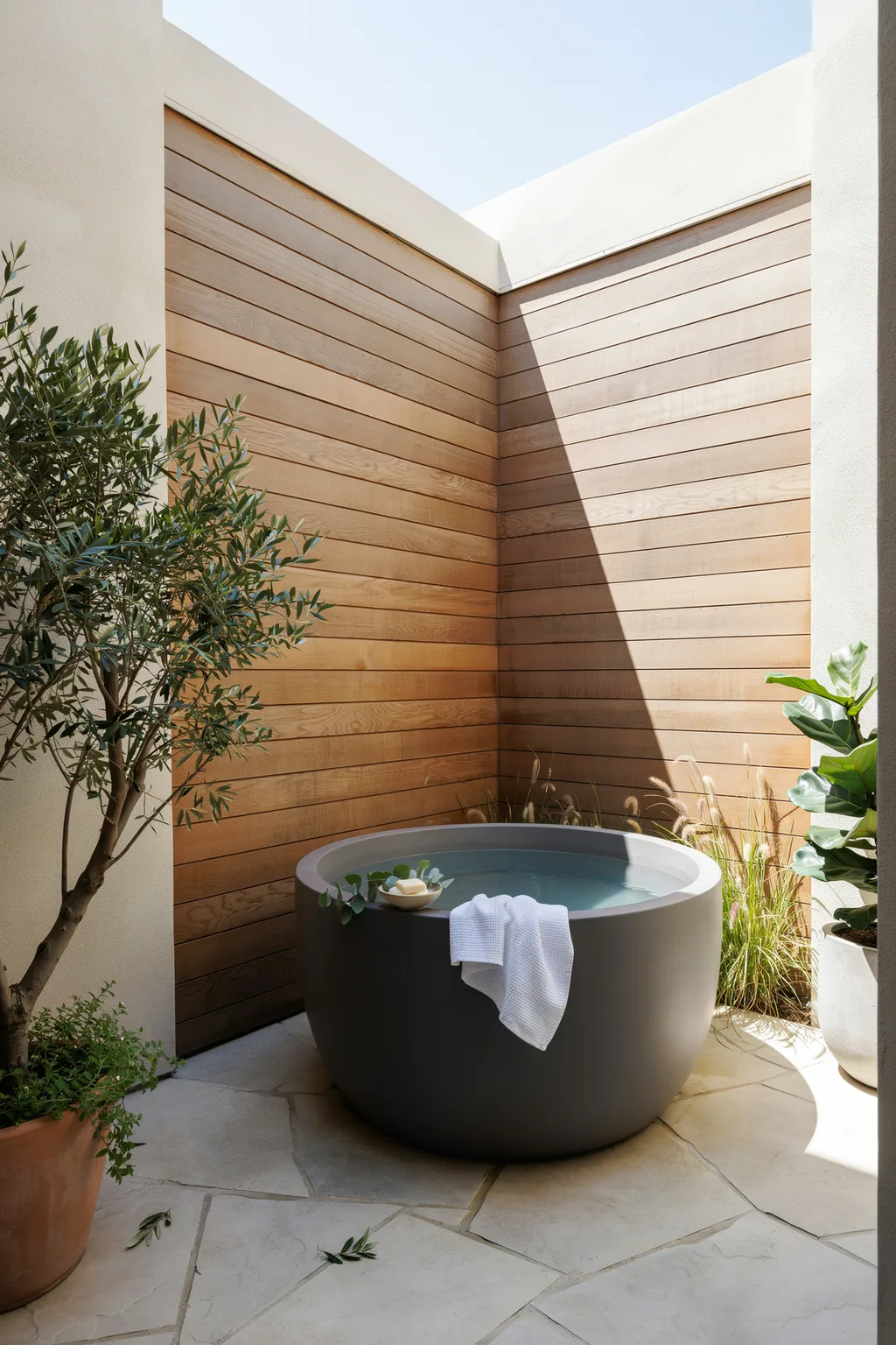 Wood Panel Courtyard Like A Spa Hotel