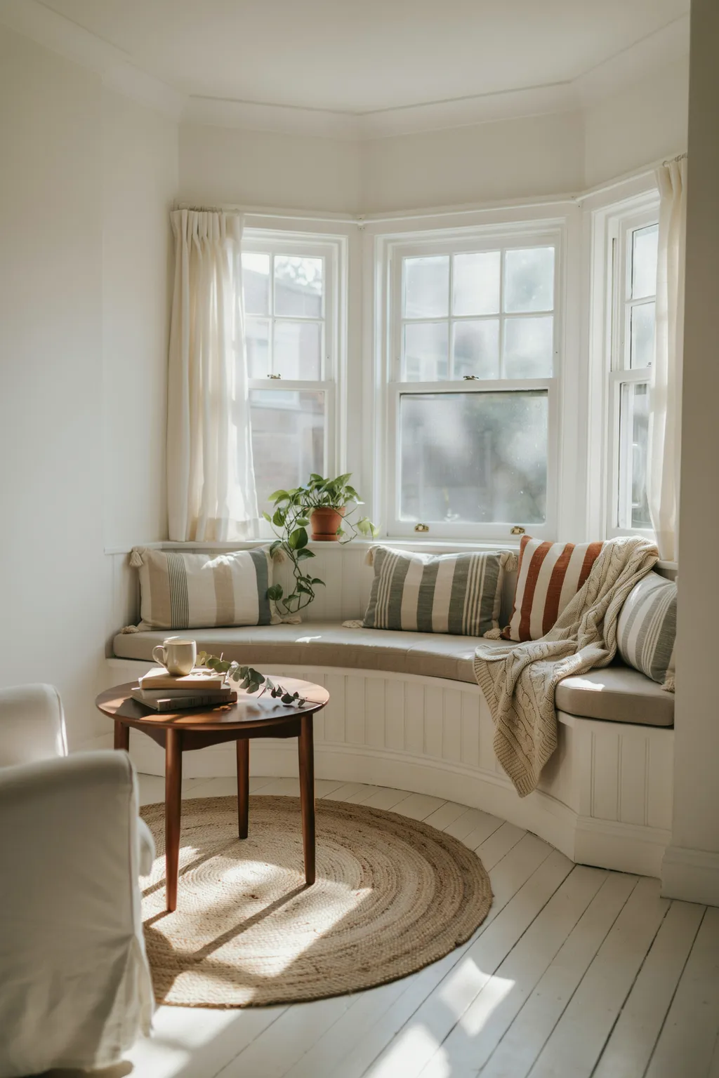 Cozy Bay Window Seat in White