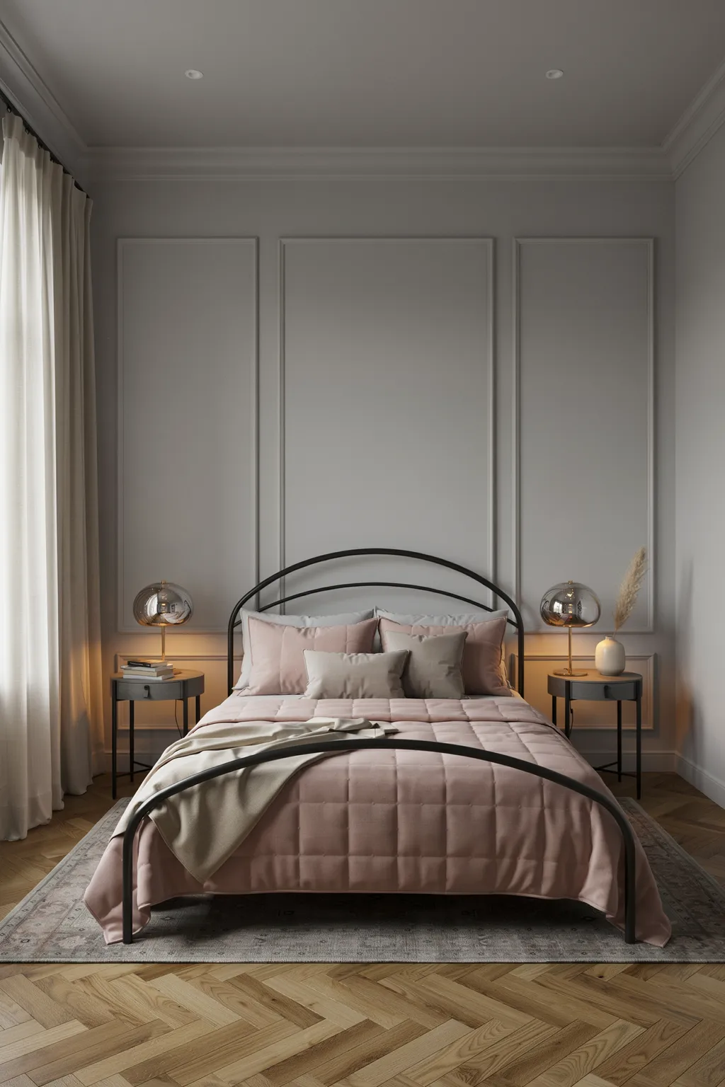Paneled Wall Metal Bed Elegance
