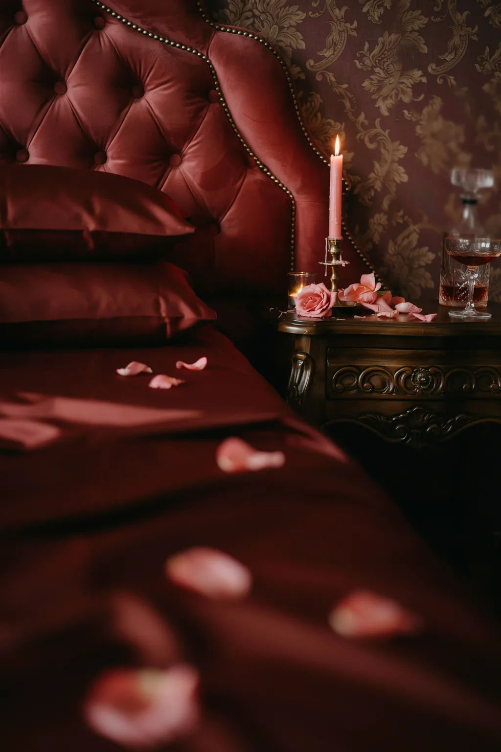 Jewel Tone Satin Romantic Bedroom Idea