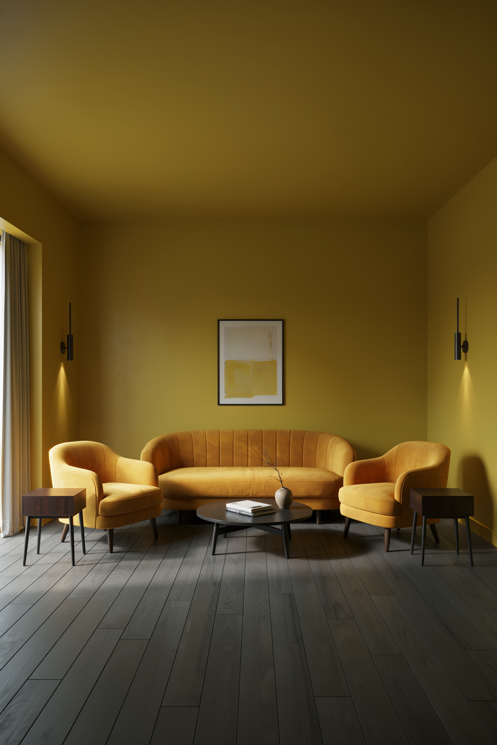 Bold Monochrome All-Yellow Living Room