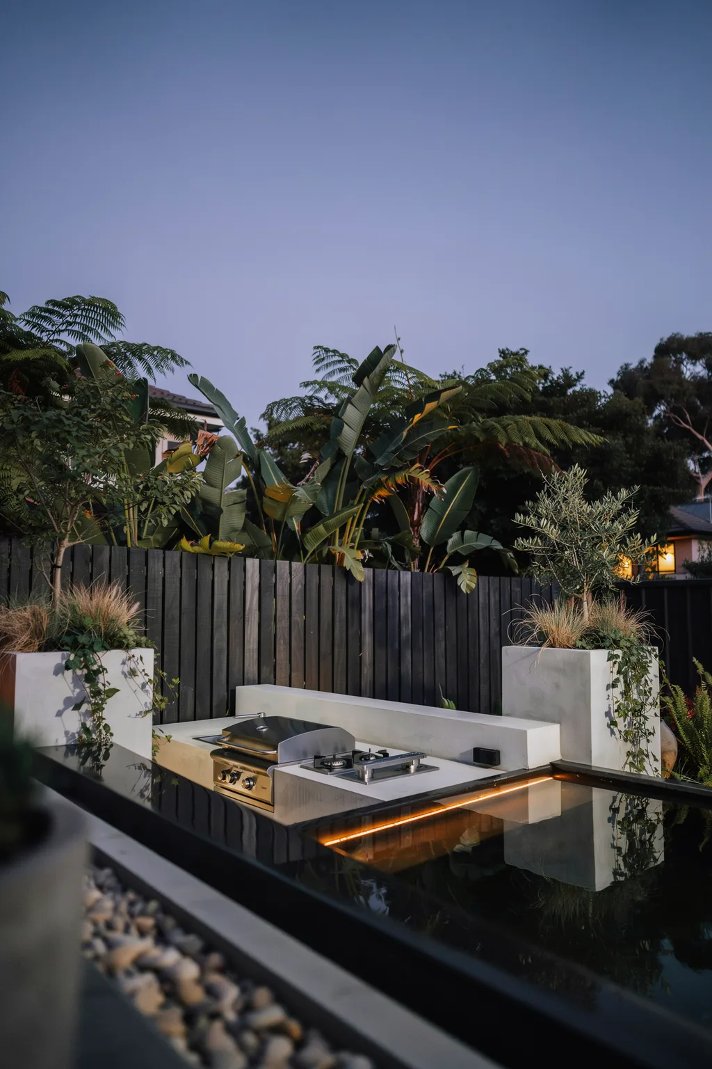 Outdoor Kitchen With A Water Feature