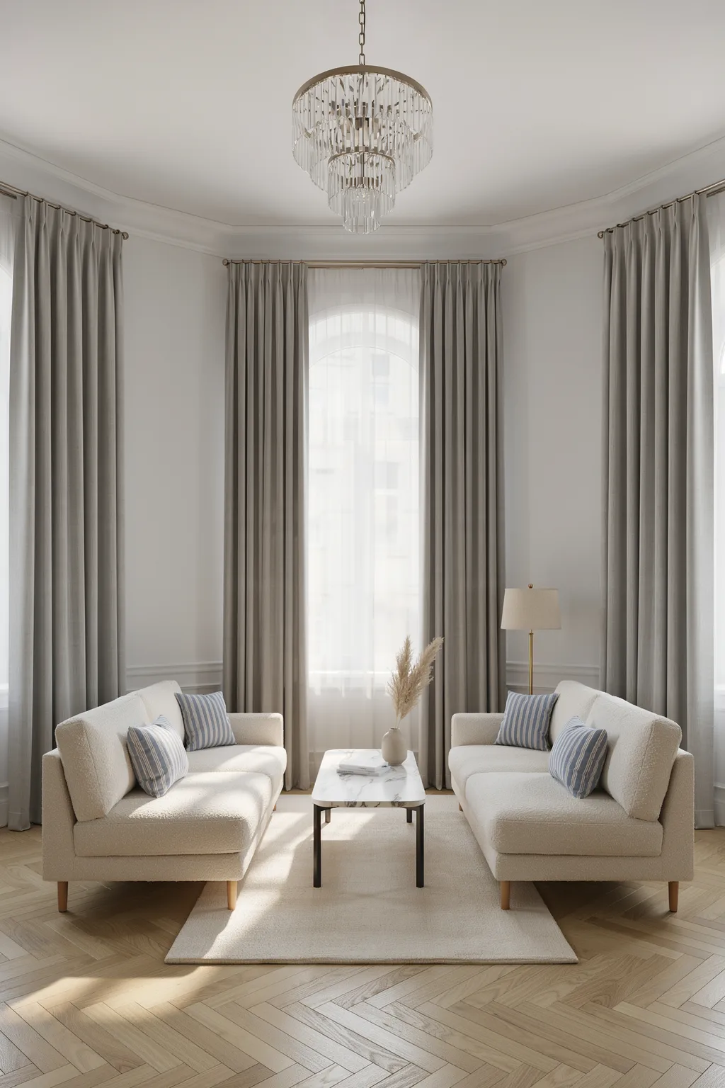 Elegant High-Ceiling White Living Room