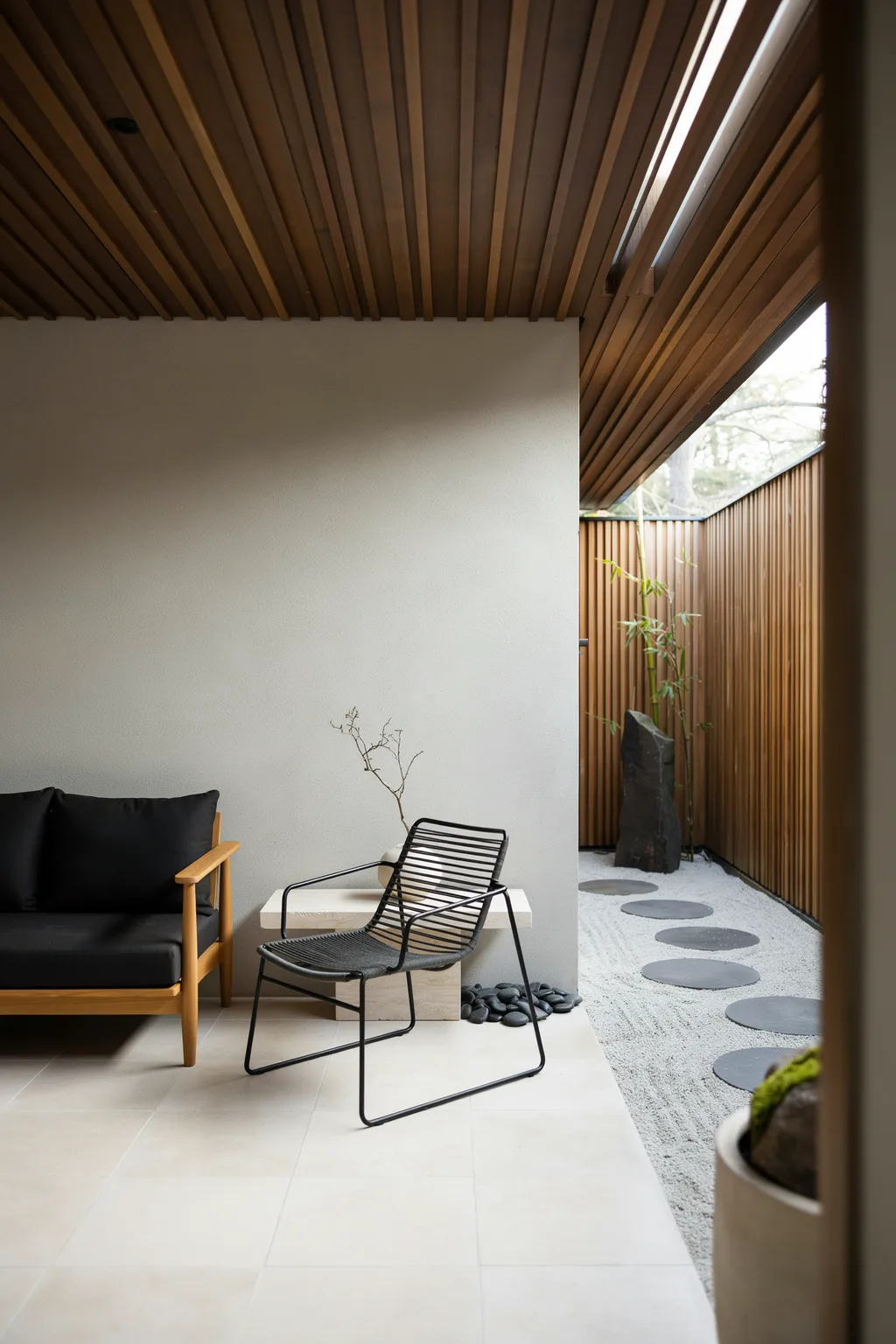 Japandi Zen Patio With a Slatted Screen
