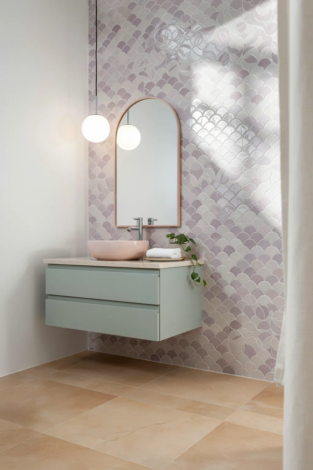 Lavender and Sage Pastel Funky Bathroom