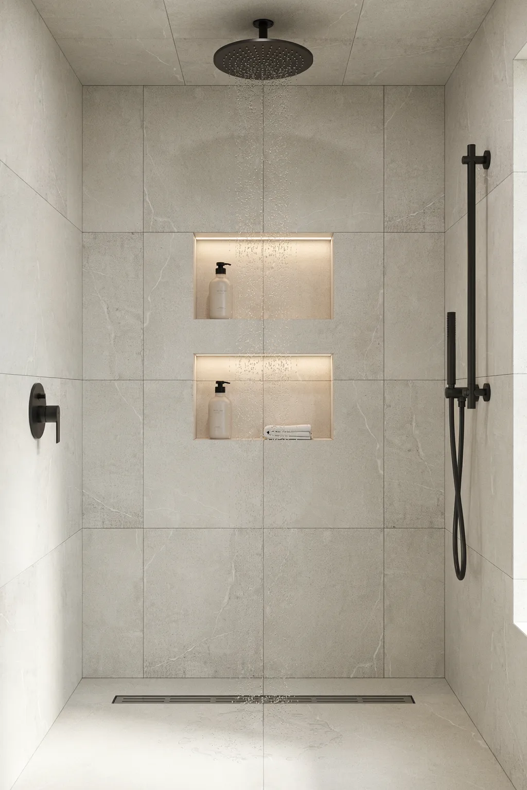 Lit Shower Niche Black Fixtures