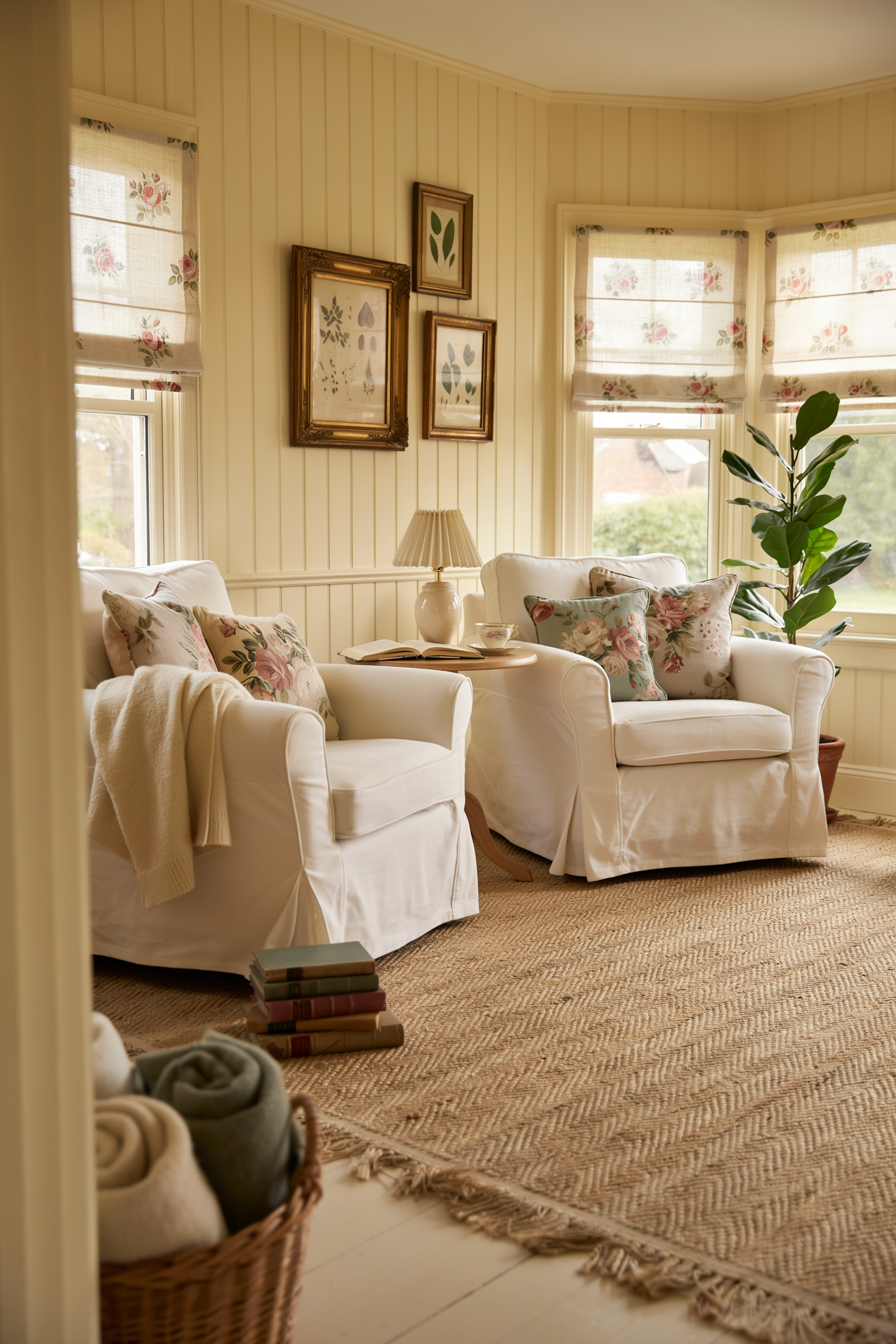 Cottage-Style Pale Yellow Living Room