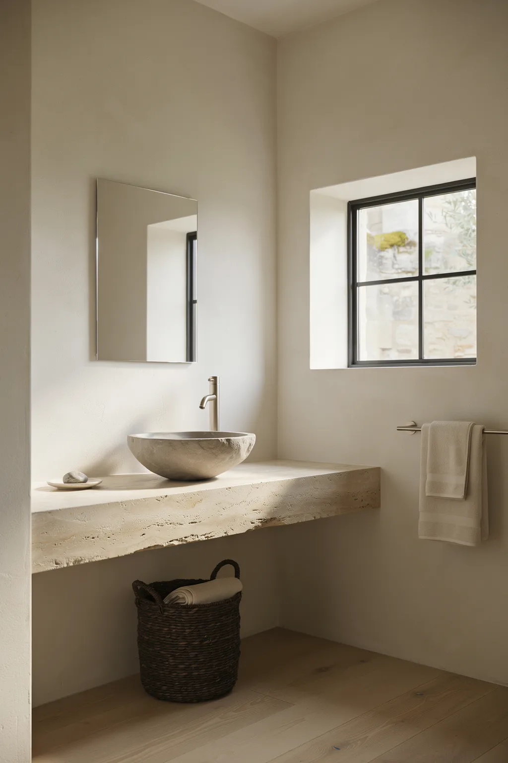 Travertine Shelf With A Stone Bowl