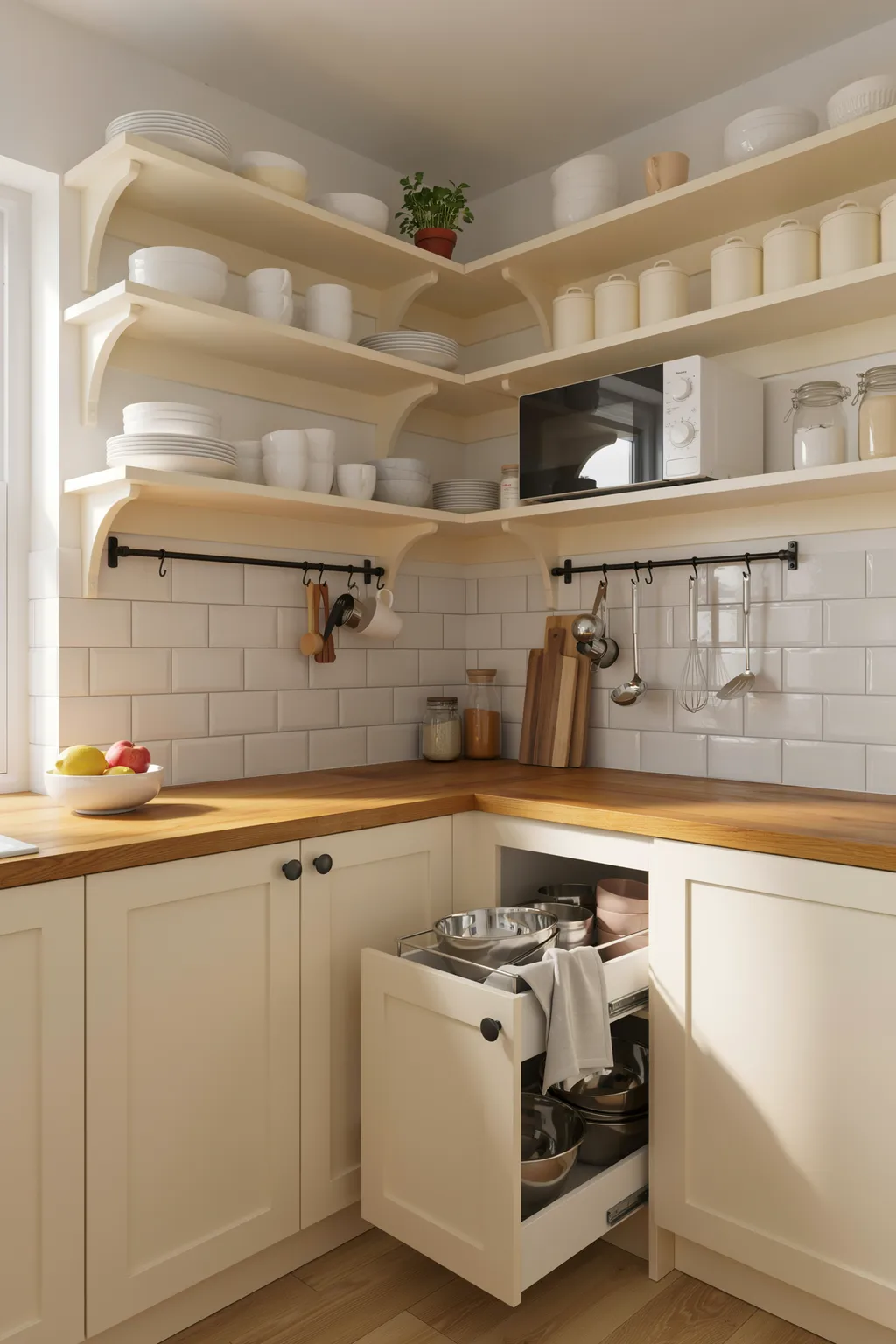 Storage Tricks For A Corner Kitchenette