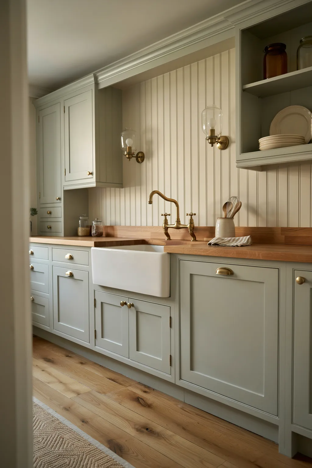 Traditional Green Kitchen Paneled Walls