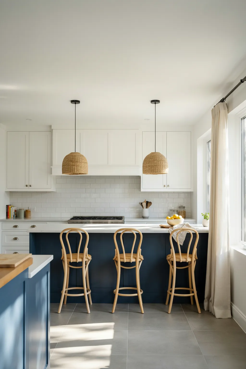 Cross-Back Rattan Stools For Navy Islands