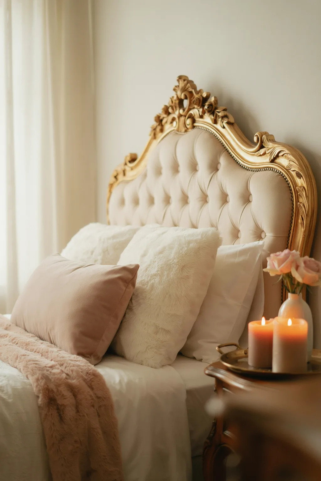 Faux Fur Pillow Romantic Bedroom Idea