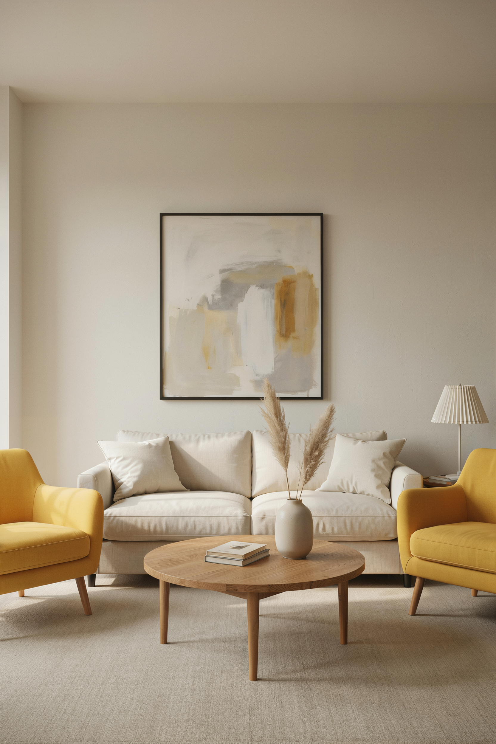 Yellow Armchairs With A Neutral Sofa