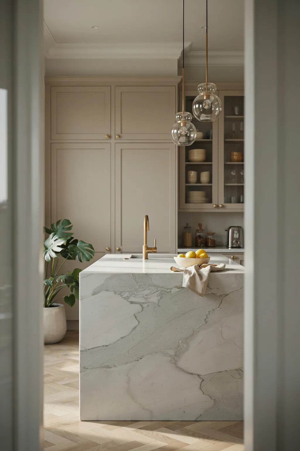 Elegant Small Kitchen With Marble And Brass