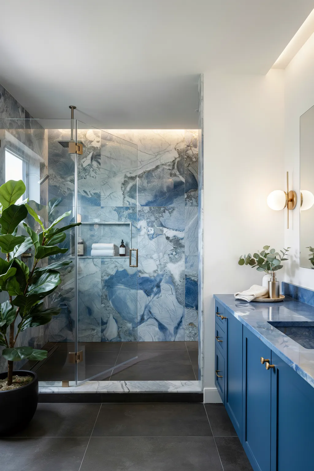 Full Blue Stone Shower Surround