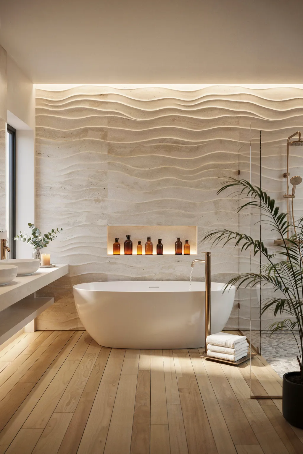 Textured Stone Wall Spa Bathroom