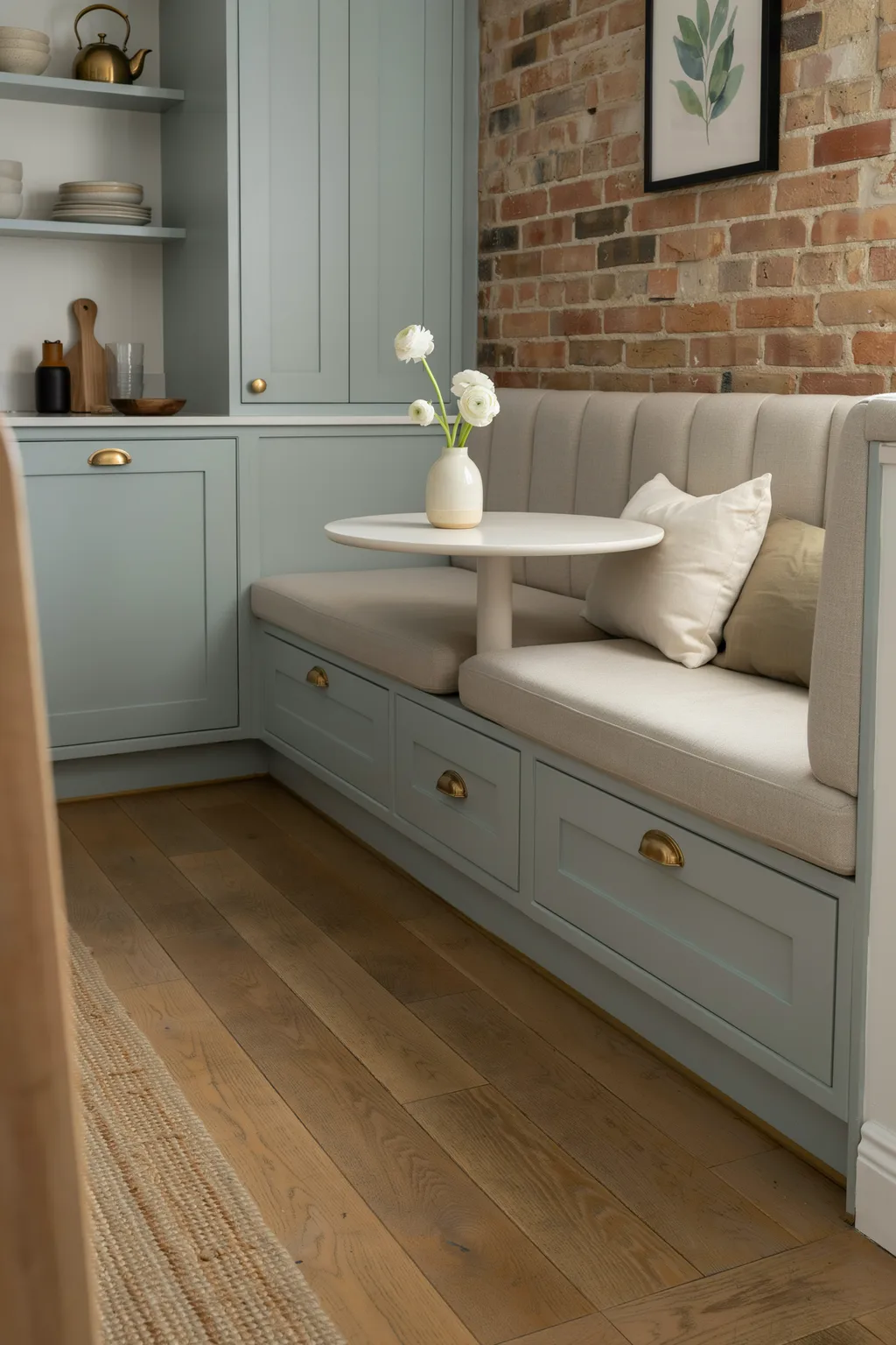 Green Kitchen With Banquette Nook