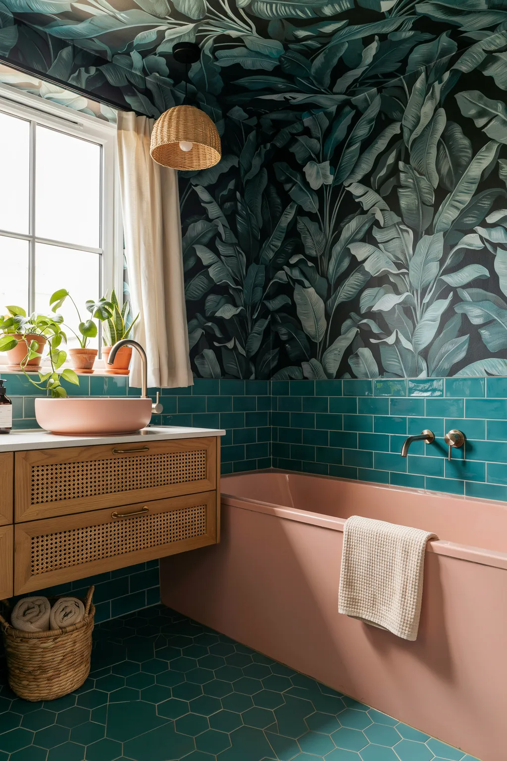 Dark Tropical Banana Leaf Bathroom
