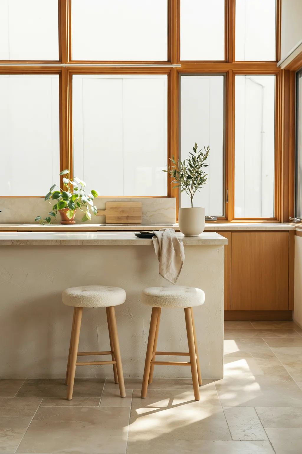 Round Cushioned Stools For Calm Kitchens