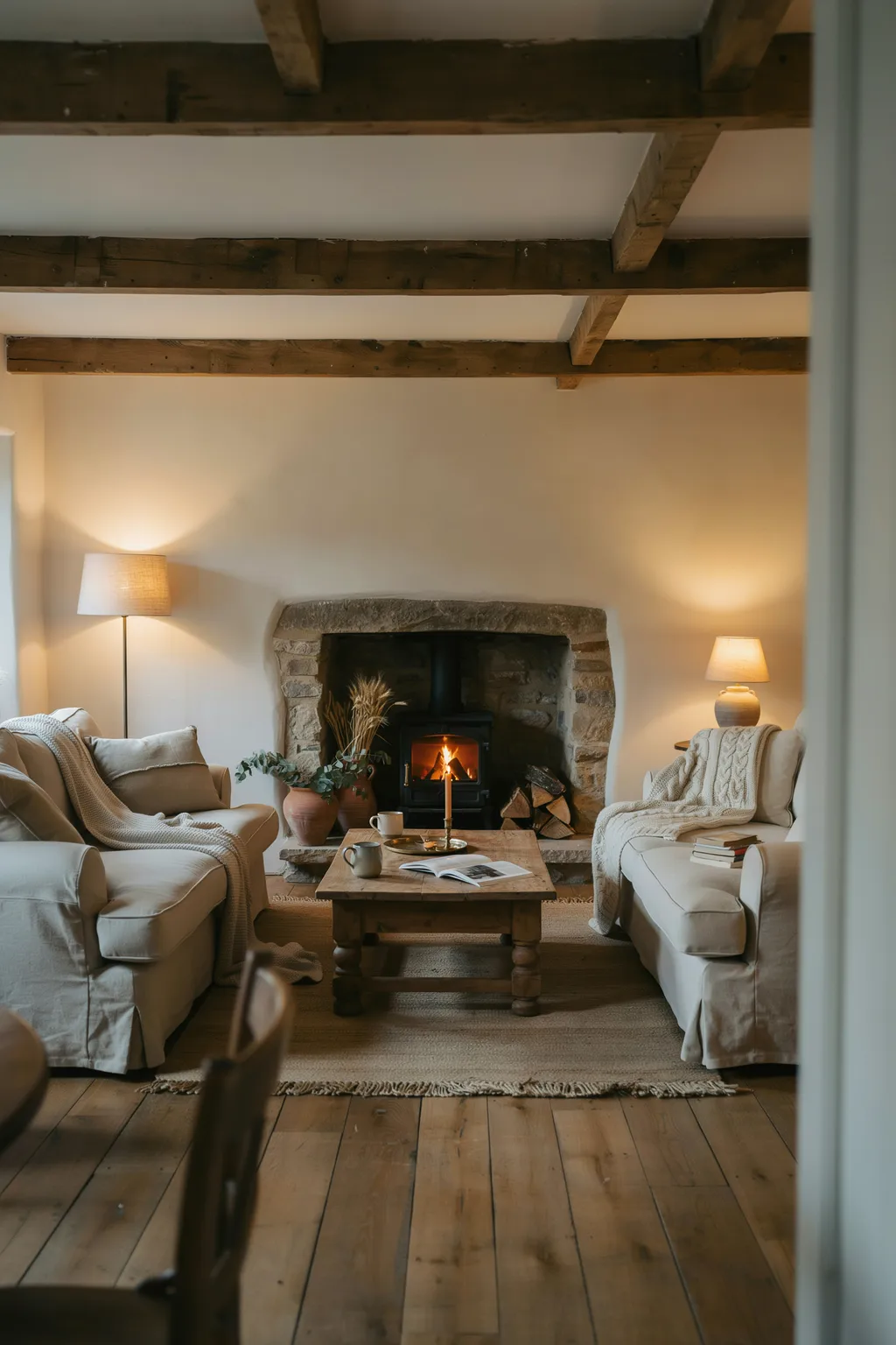 Face Two Sofas Around the Fireplace