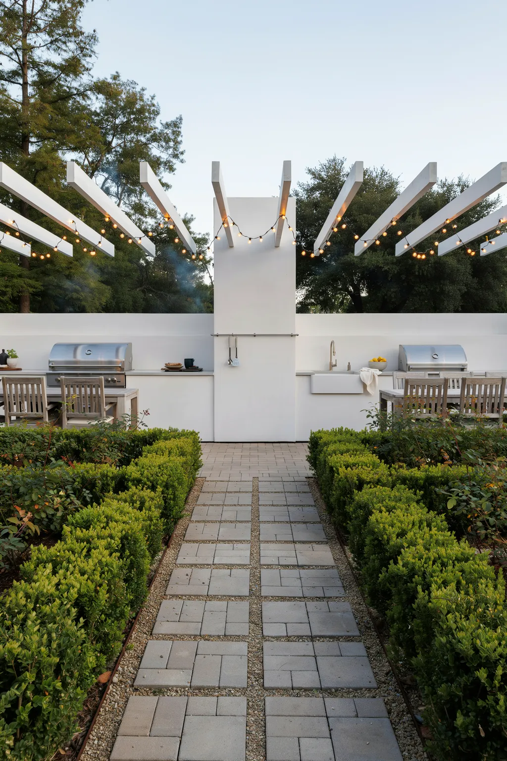 Dining Pergola Over An Outdoor Kitchen Island