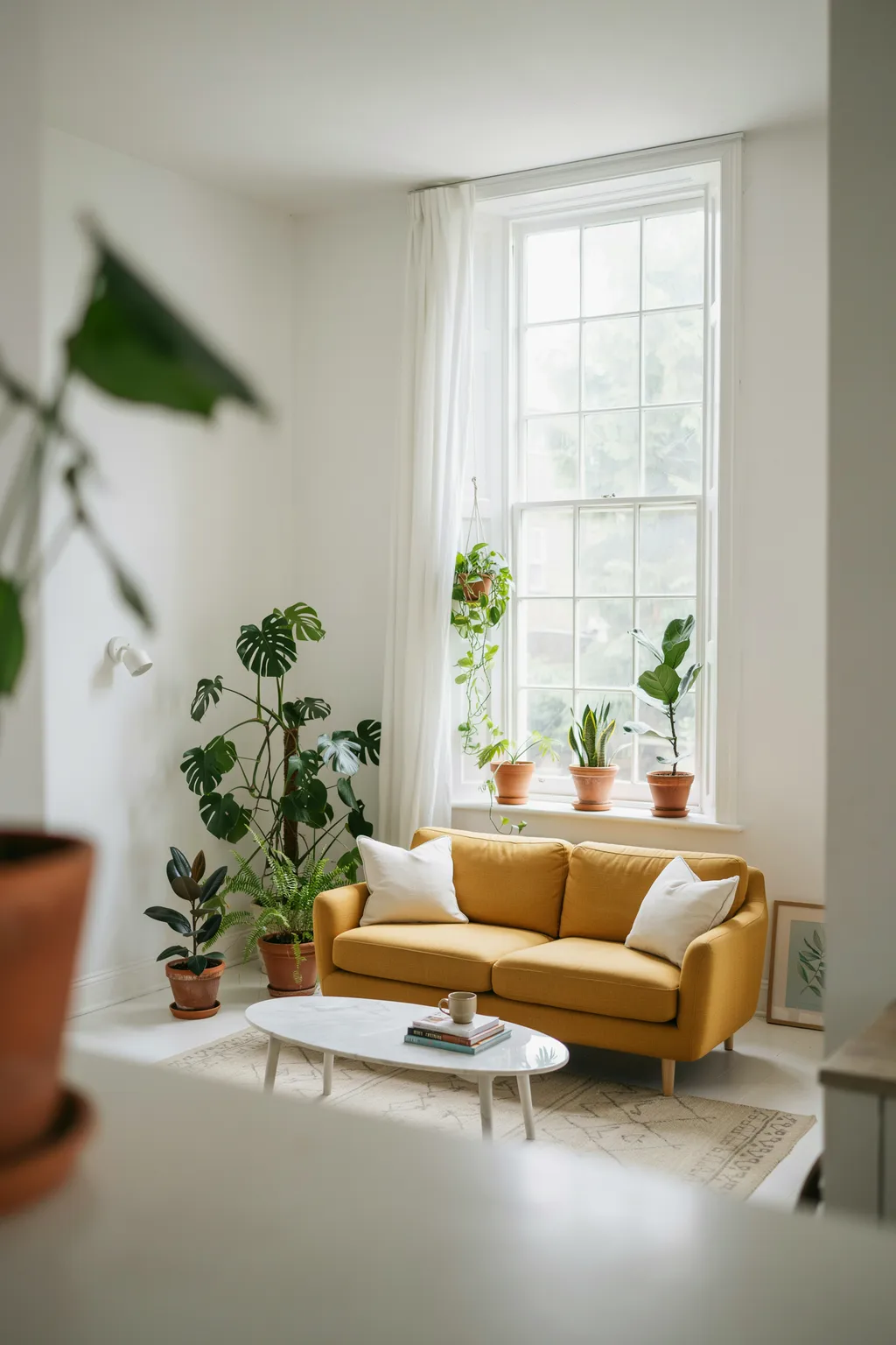 A White Living Room Full of Plants