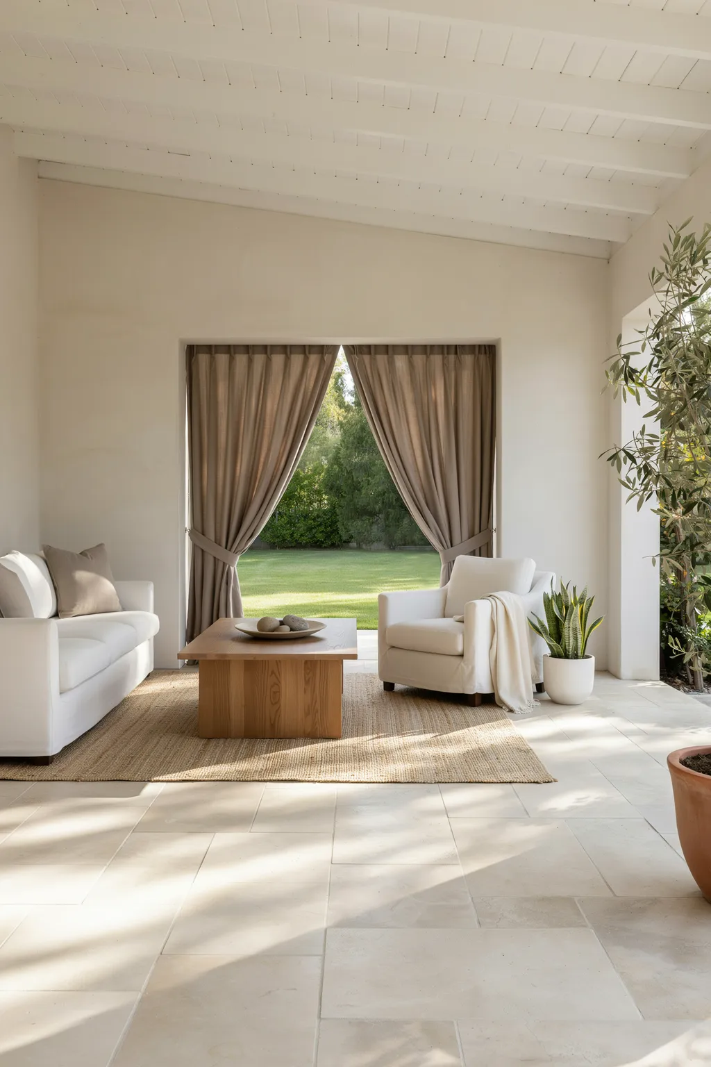 Tie-Back Drapes Framing a Modern Patio