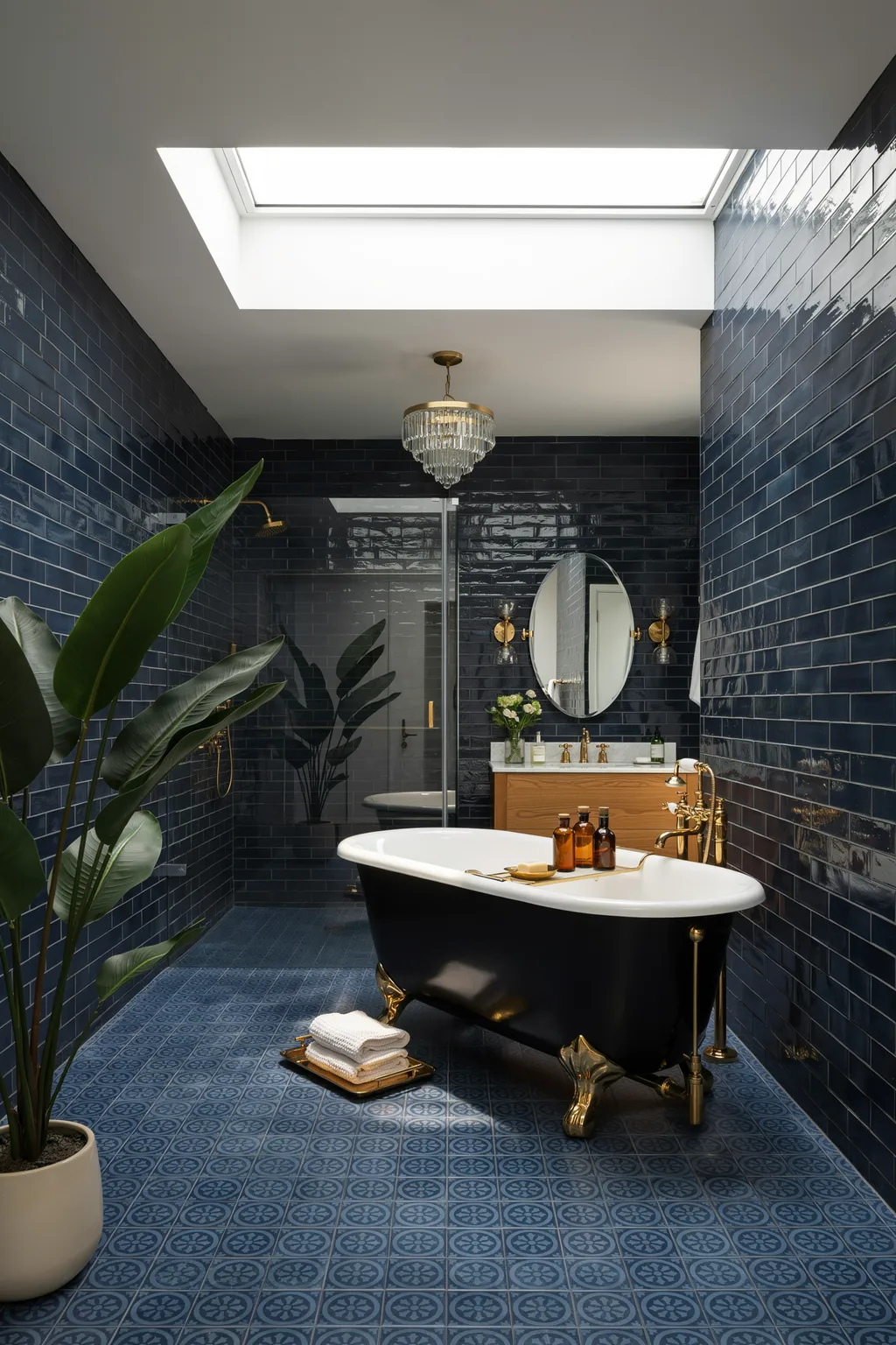 Grand Navy Bath With a Black Clawfoot