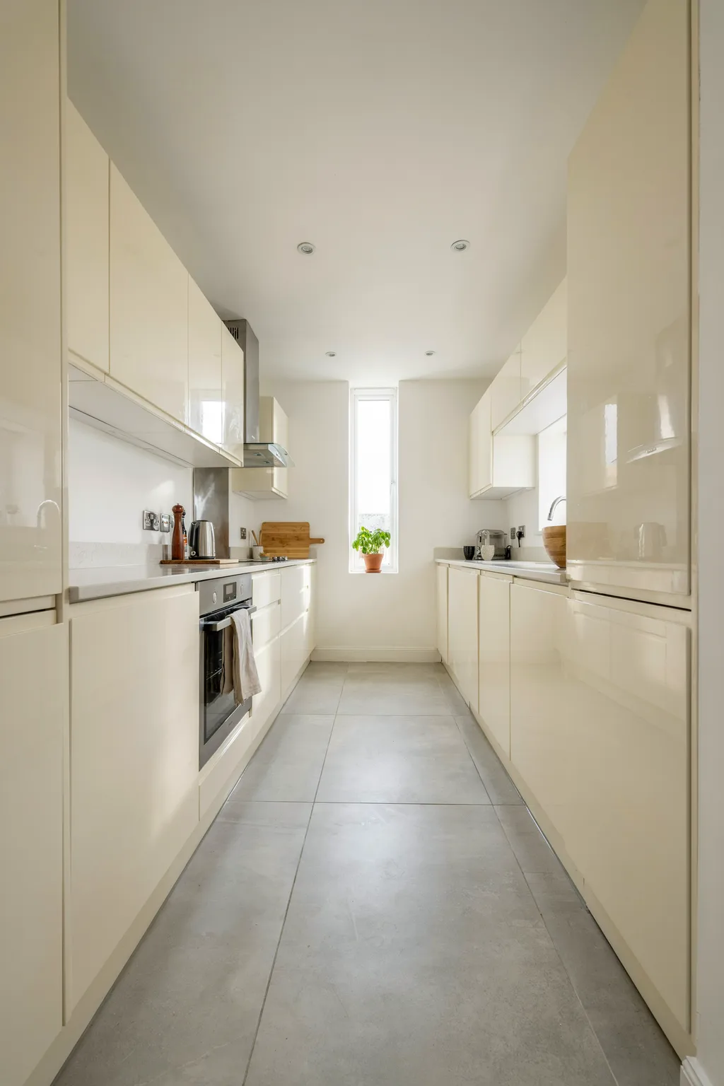 Bright Cream Gloss Galley Kitchen