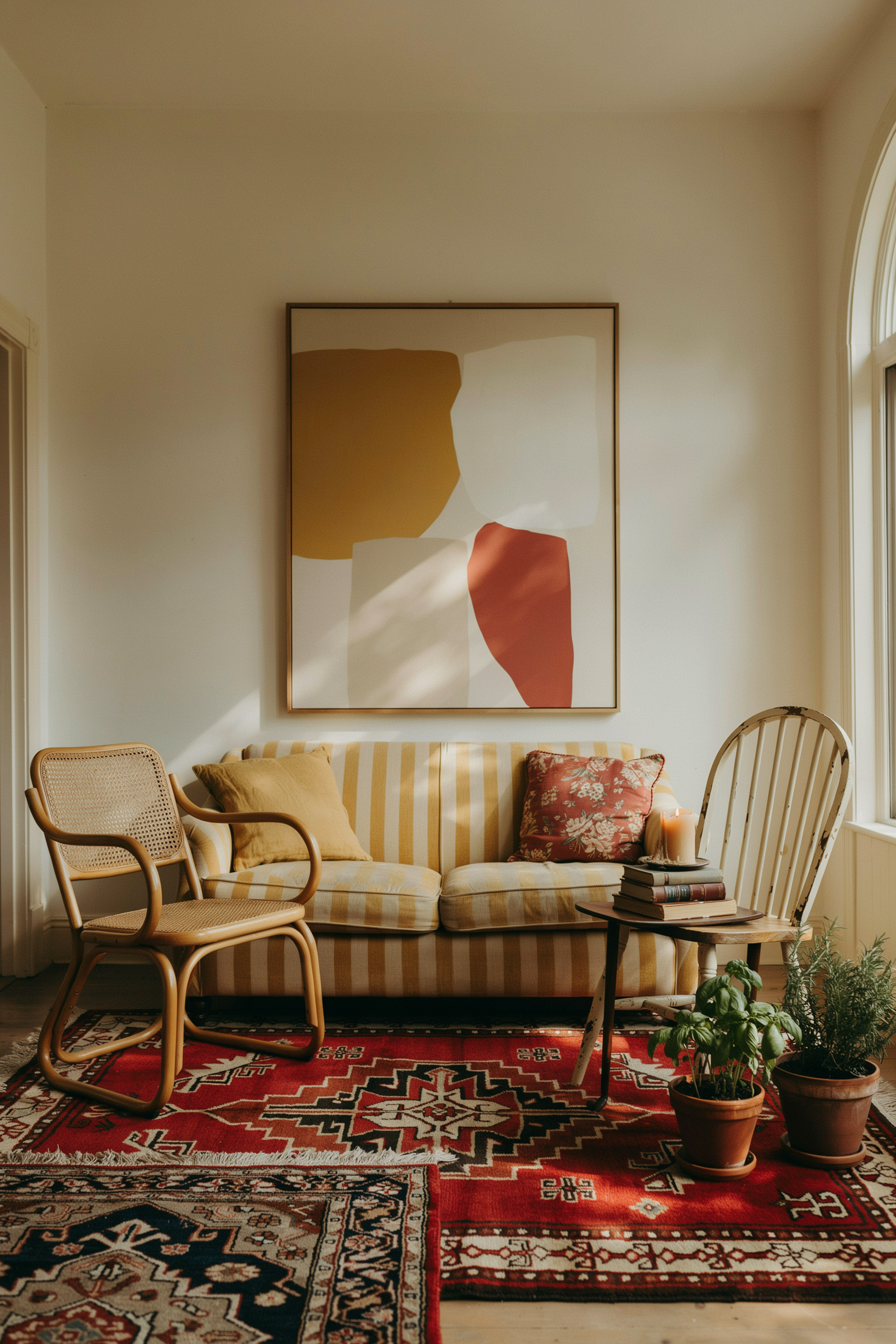 Playful Striped Yellow Loveseat Living Room