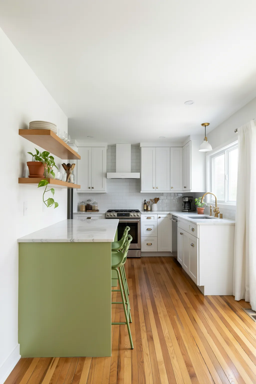 Lime Green Island White Kitchen