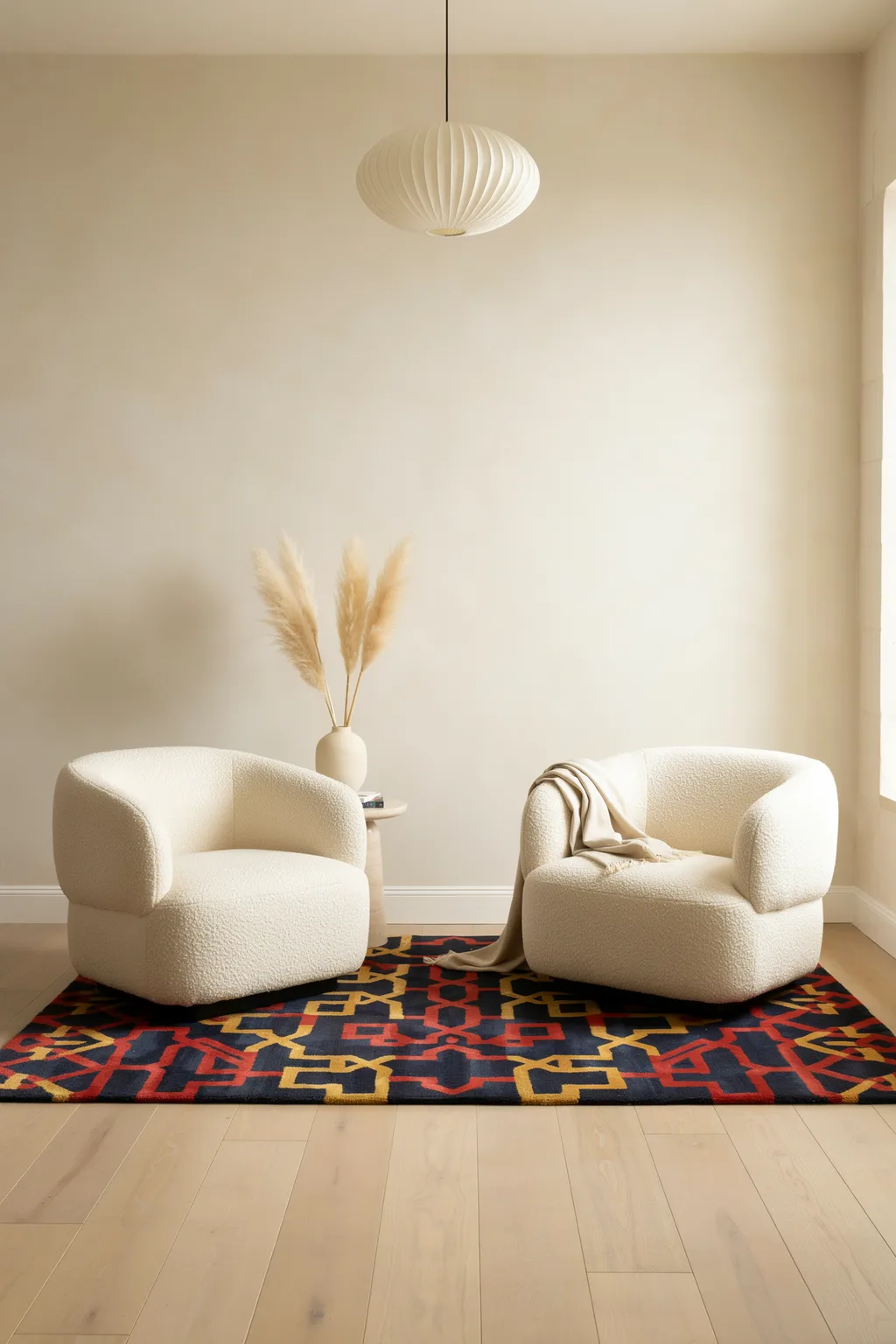 Anchor a White Room With a Bold Rug