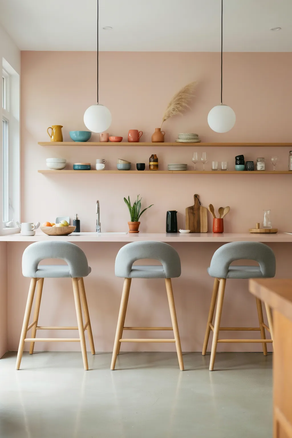 Retro Curved-Back Stools In Gray