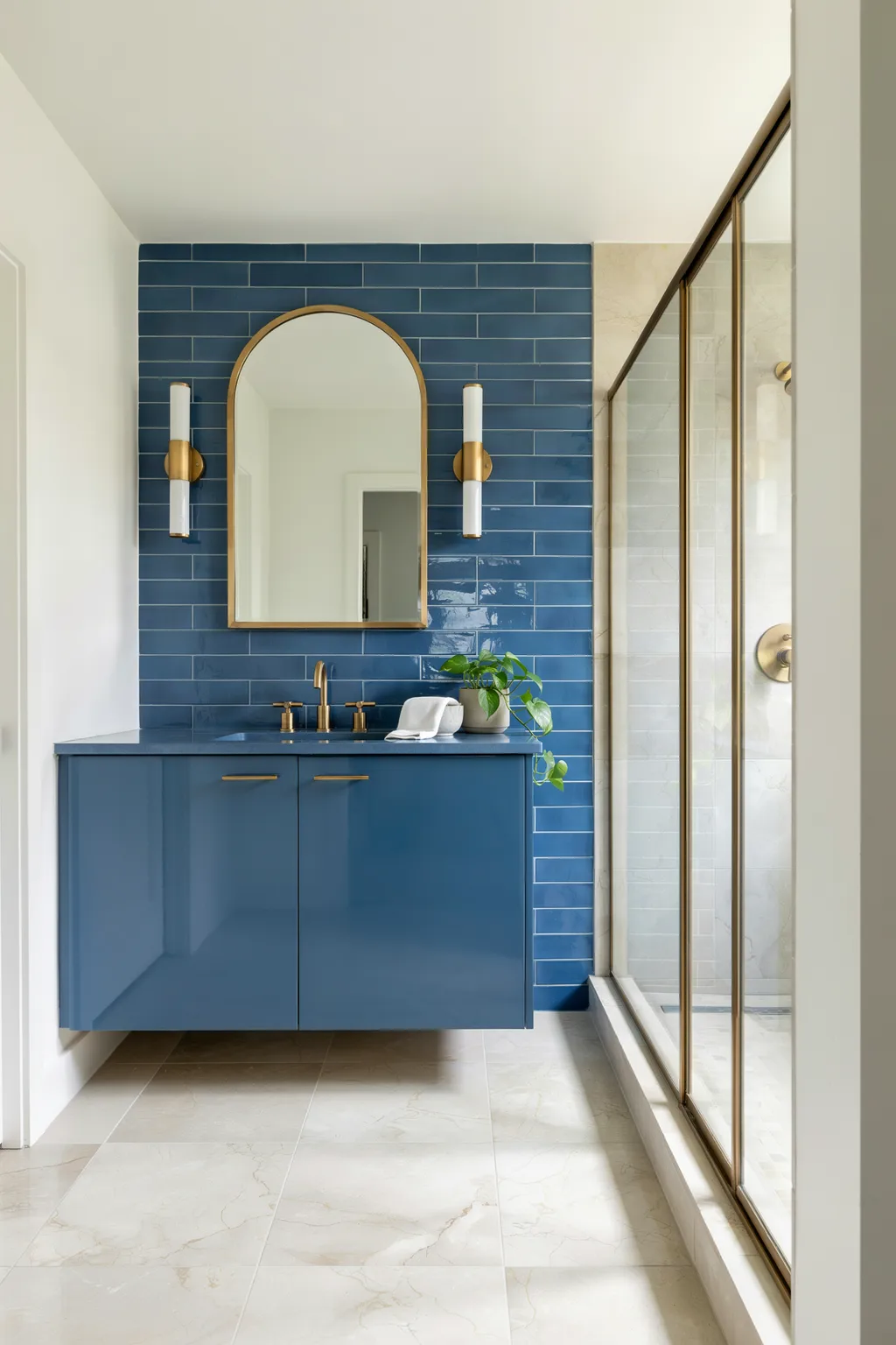 Glossy Blue Vanity With Brass