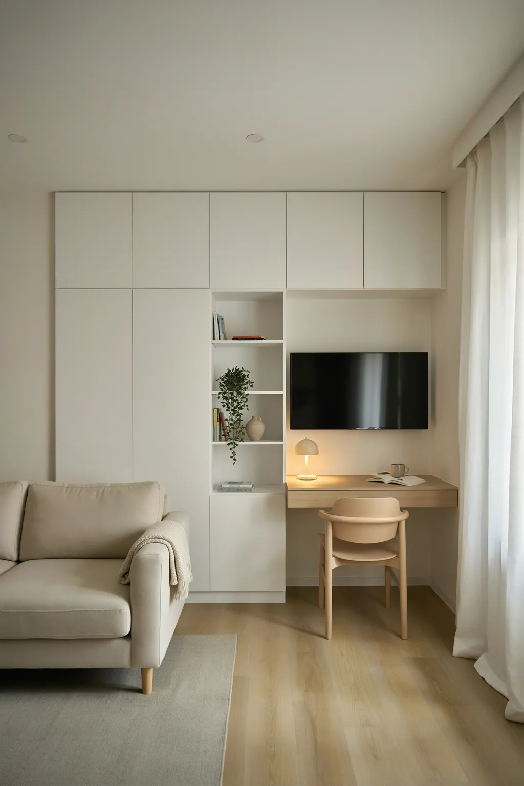 White Wall Unit for a Tiny Apartment