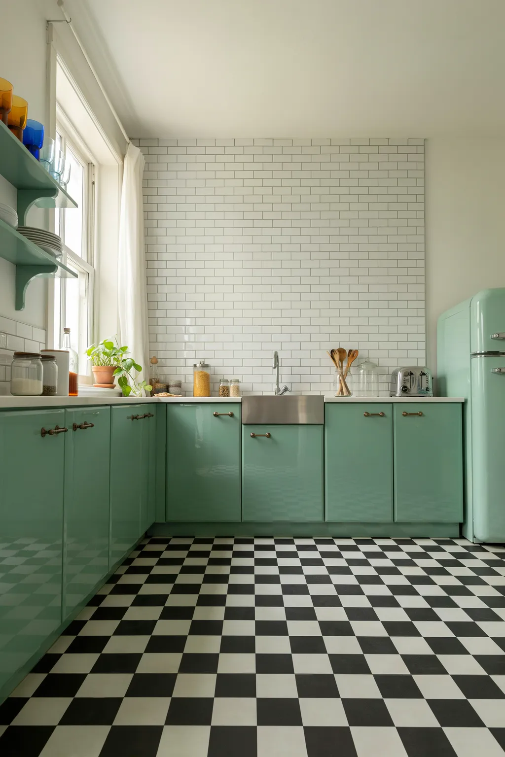 Vintage Mint Checkerboard Kitchen