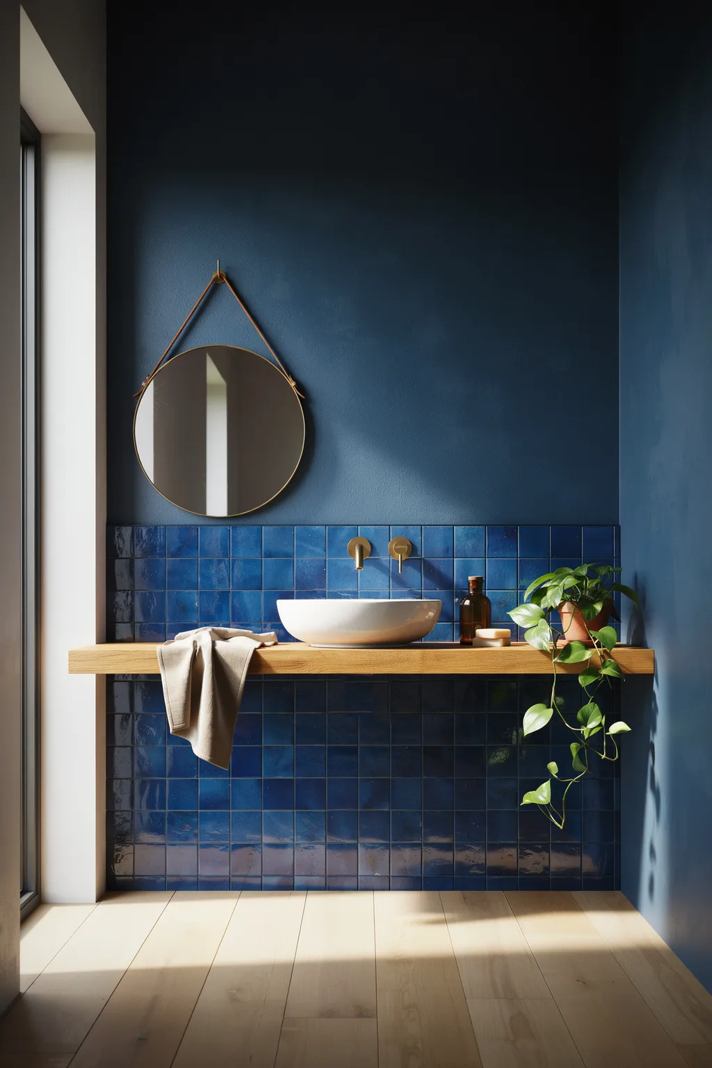 Zellige Tile and Navy Split Wall