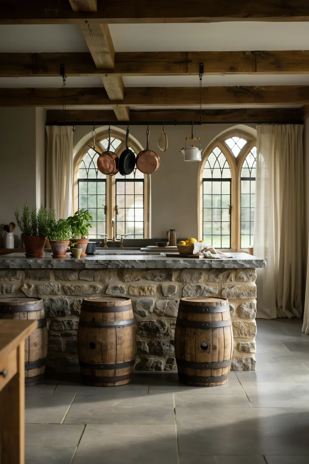 Whiskey Barrel Stools For Rustic Kitchens