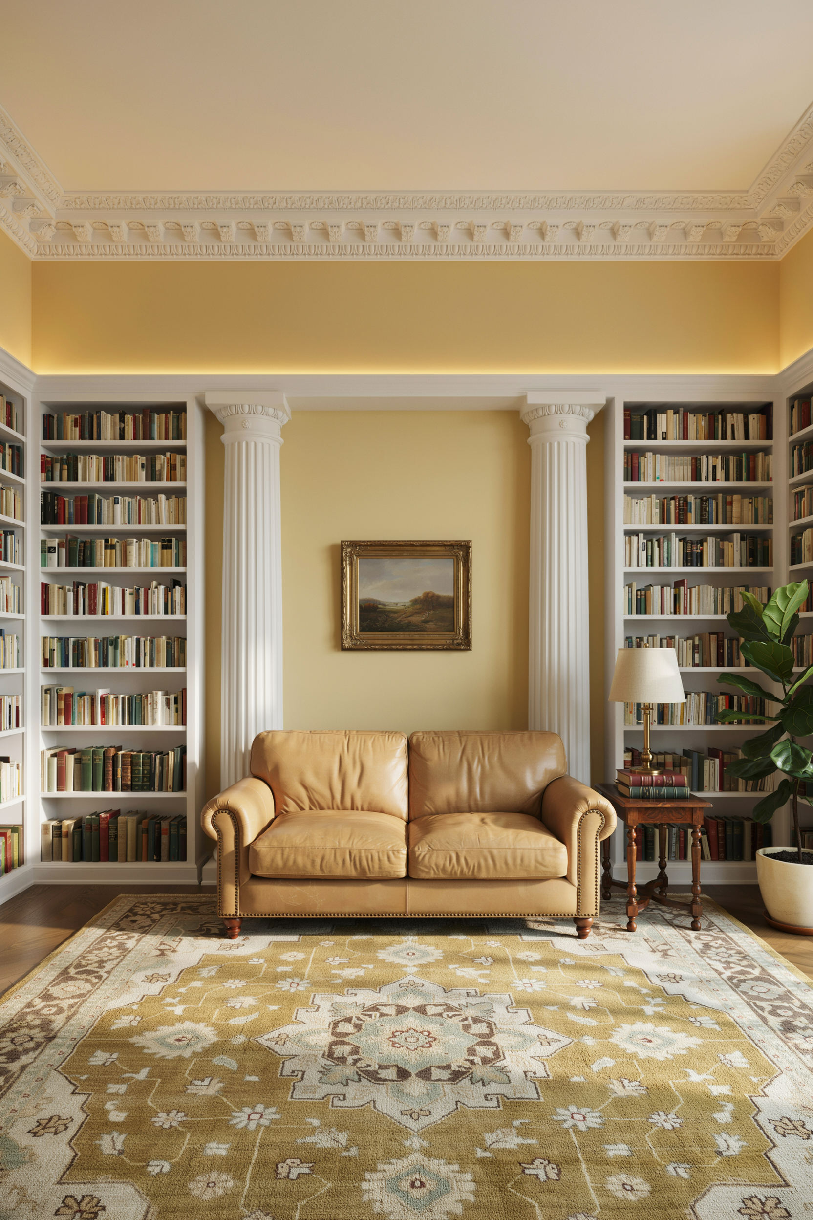 Two-Tone Yellow And White Wall Living Room