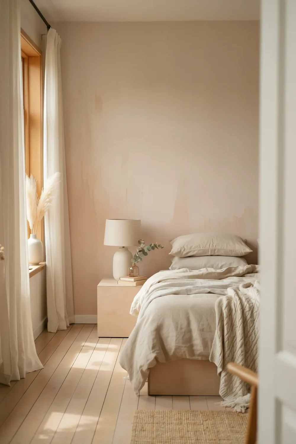 Soft Peach for a Serene, Sunlit Bedroom