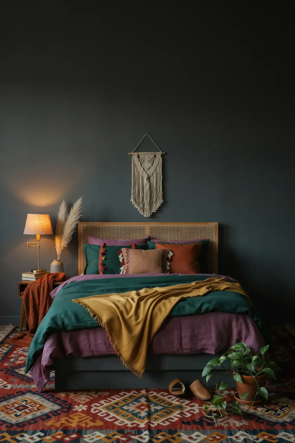 dark boho bedroom ideas - Start With Deep Charcoal or Ink-Black Walls