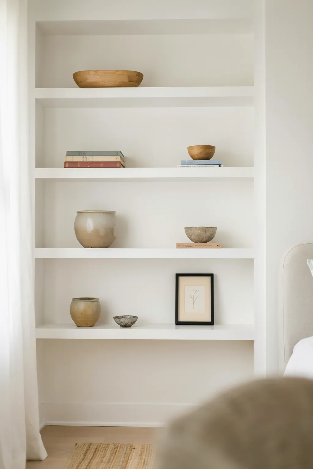 Style Built-In Shelves With Crocks, Books, and Breathing Room